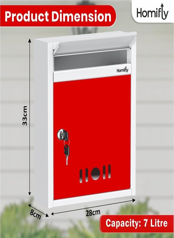 HOMIFLY صندوق بريد/صندوق اقتراحات/صندوق شكاوى/صندوق رسائل بحجم A4 للتثبيت على الحائط من HOMIFLY للمكتب/صندوق بريد لبوابة المنزل مع نافذة شفافة وقفل مفتاح آمن - (أحمر وعاجي) - Image 2